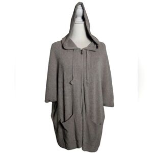 Barefoot Dreams Cozy Chic Ultra Lite Zip Up Hooded Poncho Top Gray Size Medium